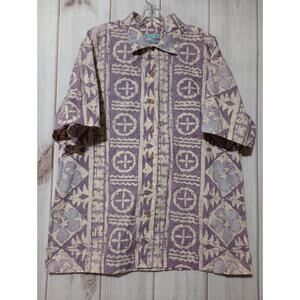 Batik Bay Mens‎ XL Purple Reverse Print Cotton Short Sleeve Button Down Shirt